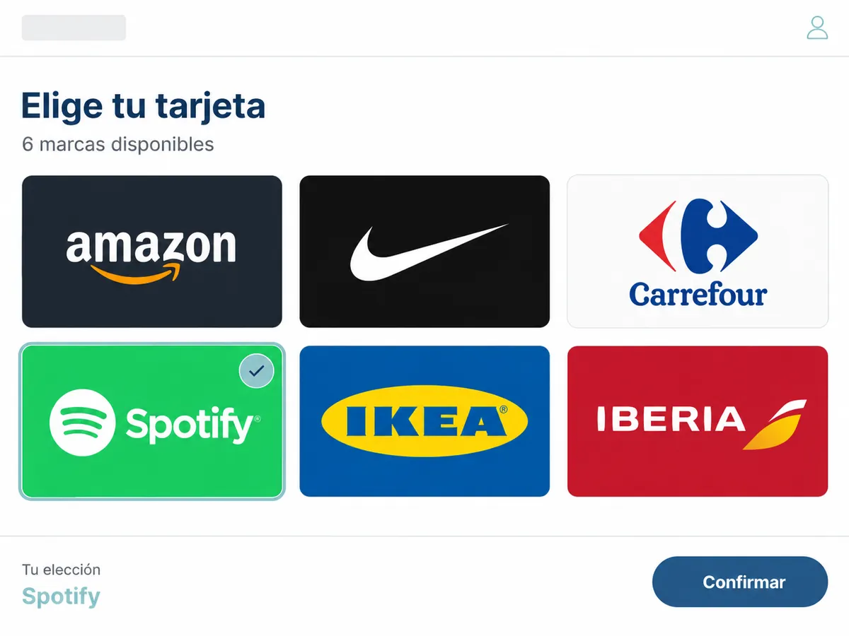 Portal de canje con tu marca: elige tu tarjeta entre Amazon, Nike, Carrefour, Spotify, IKEA e Iberia