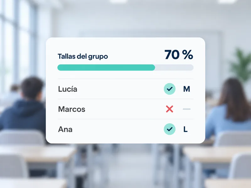 Lista de tallas del grupo al 70 %